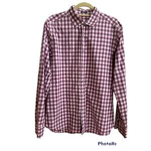 Zegna Sport Men's 100% Cotton Pink Plaid Size L L/S Button Up Shirt Tailored Fit